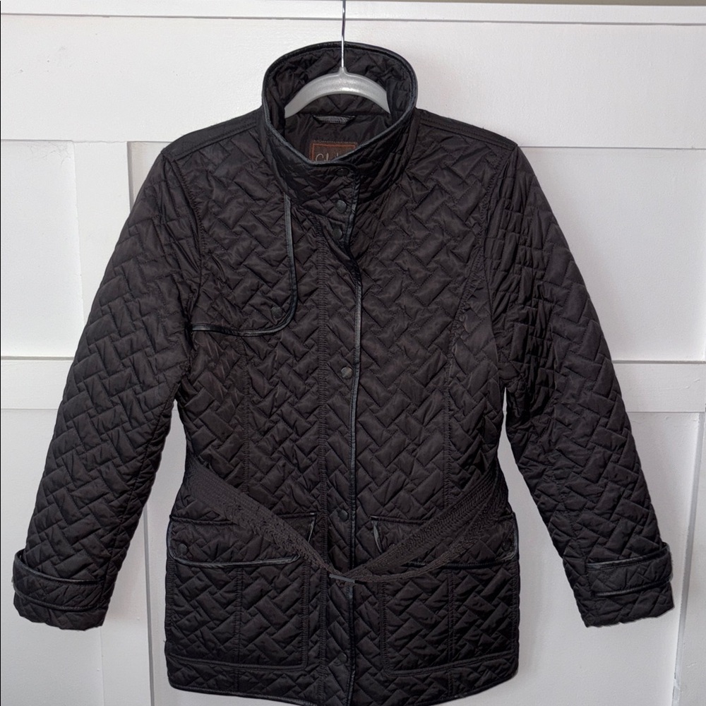 Cole Haan Women's Quilted Utility Belted Jacket with Lambskin Trim Size Medium